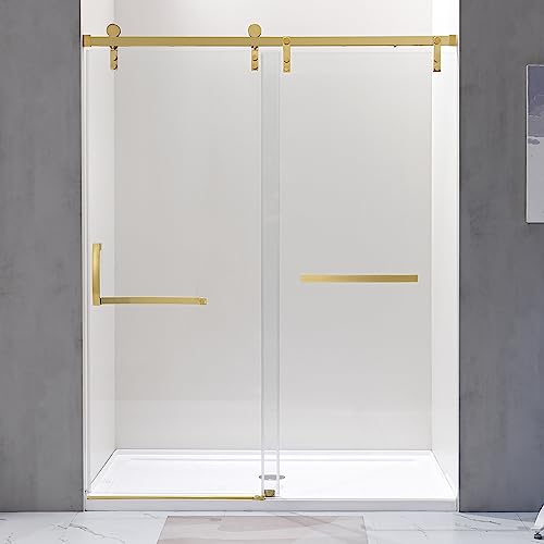 Sliding Glass Door 56-60" W x 59" H Frameless Sliding Bathtub Door, Tub Shower Door, Bathtub Glass Door, Bathtub Shower Door, 5/16" (8mm) Certified Clear Tempered Glass, Stainless Steel Frame, Matte Black