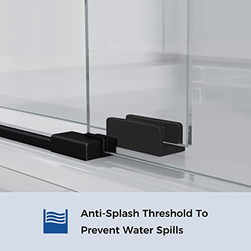 Sliding Glass Door 56-60" W x 59" H Frameless Sliding Bathtub Door, Tub Shower Door, Bathtub Glass Door, Bathtub Shower Door, 5/16" (8mm) Certified Clear Tempered Glass, Stainless Steel Frame, Matte Black