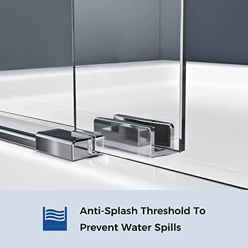 Sliding Glass Door 56-60" W x 59" H Frameless Sliding Bathtub Door, Tub Shower Door, Bathtub Glass Door, Bathtub Shower Door, 5/16" (8mm) Certified Clear Tempered Glass, Stainless Steel Frame, Matte Black
