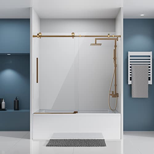 Sliding Glass Door 56-60" W x 59" H Frameless Sliding Bathtub Door, Tub Shower Door, Bathtub Glass Door, Bathtub Shower Door, 5/16" (8mm) Certified Clear Tempered Glass, Stainless Steel Frame, Matte Black