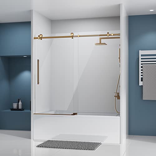 Sliding Glass Door 56-60" W x 59" H Frameless Sliding Bathtub Door, Tub Shower Door, Bathtub Glass Door, Bathtub Shower Door, 5/16" (8mm) Certified Clear Tempered Glass, Stainless Steel Frame, Matte Black