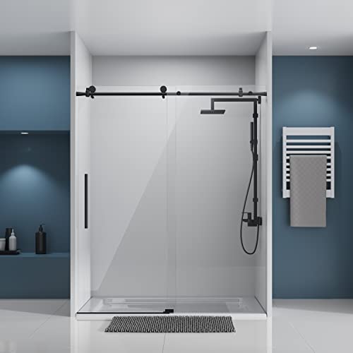 Sliding Glass Door 56-60" W x 59" H Frameless Sliding Bathtub Door, Tub Shower Door, Bathtub Glass Door, Bathtub Shower Door, 5/16" (8mm) Certified Clear Tempered Glass, Stainless Steel Frame, Matte Black