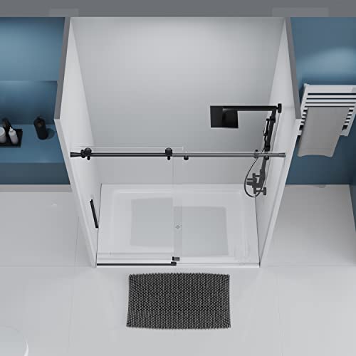Sliding Glass Door 56-60" W x 59" H Frameless Sliding Bathtub Door, Tub Shower Door, Bathtub Glass Door, Bathtub Shower Door, 5/16" (8mm) Certified Clear Tempered Glass, Stainless Steel Frame, Matte Black