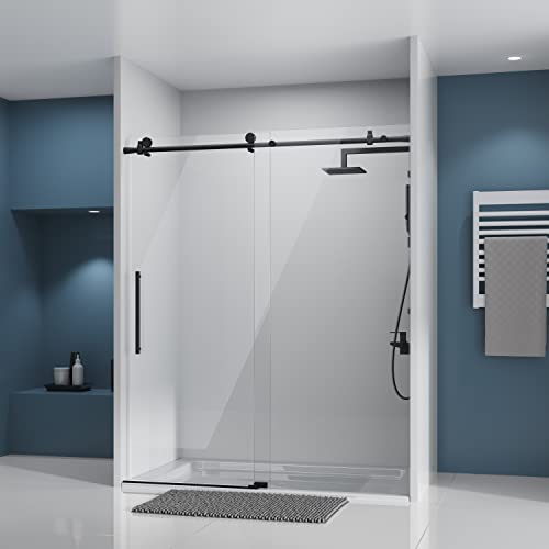 Sliding Glass Door 56-60" W x 59" H Frameless Sliding Bathtub Door, Tub Shower Door, Bathtub Glass Door, Bathtub Shower Door, 5/16" (8mm) Certified Clear Tempered Glass, Stainless Steel Frame, Matte Black