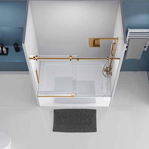 Sliding Glass Door 56-60" W x 59" H Frameless Sliding Bathtub Door, Tub Shower Door, Bathtub Glass Door, Bathtub Shower Door, 5/16" (8mm) Certified Clear Tempered Glass, Stainless Steel Frame, Matte Black