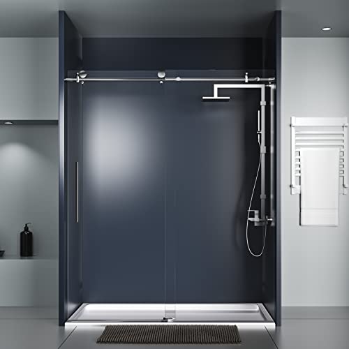 Sliding Glass Door 56-60" W x 59" H Frameless Sliding Bathtub Door, Tub Shower Door, Bathtub Glass Door, Bathtub Shower Door, 5/16" (8mm) Certified Clear Tempered Glass, Stainless Steel Frame, Matte Black