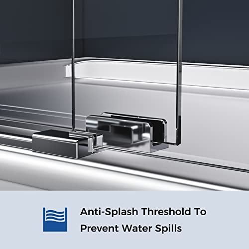 Sliding Glass Door 56-60" W x 59" H Frameless Sliding Bathtub Door, Tub Shower Door, Bathtub Glass Door, Bathtub Shower Door, 5/16" (8mm) Certified Clear Tempered Glass, Stainless Steel Frame, Matte Black