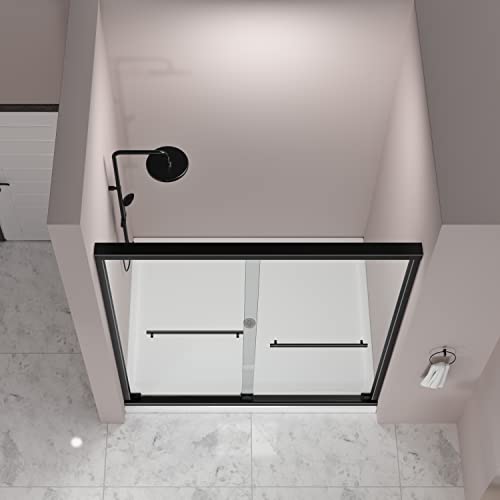 Sliding Glass Door 56-60 in. Frameless Shower Door, Bathroom Sliding Shower Door, 5/16" (8mm) Clear Tempered Glass, SGCC Tempered Glass Door with Explosion-Proof Film