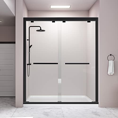 Sliding Glass Door 56-60 in. Frameless Shower Door, Bathroom Sliding Shower Door, 5/16" (8mm) Clear Tempered Glass, SGCC Tempered Glass Door with Explosion-Proof Film