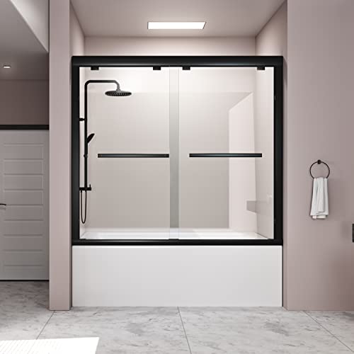 Sliding Glass Door 56-60 in. Frameless Shower Door, Bathroom Sliding Shower Door, 5/16" (8mm) Clear Tempered Glass, SGCC Tempered Glass Door with Explosion-Proof Film