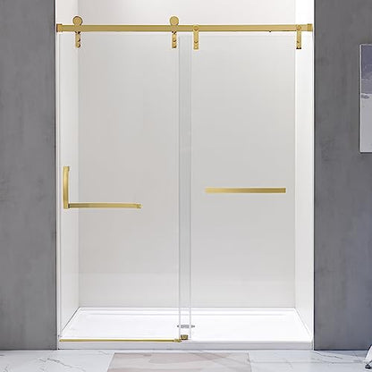 Sliding Glass Door 56-60 in. Frameless Shower Door, Bathroom Sliding Shower Door, 5/16" (8mm) Clear Tempered Glass, SGCC Tempered Glass Door with Explosion-Proof Film
