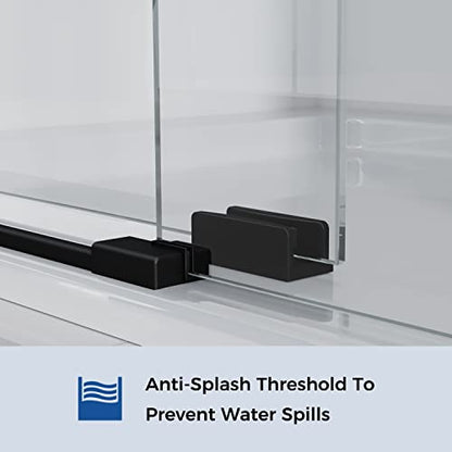Sliding Glass Door 56-60" W x 59" H Frameless Sliding Bathtub Door, Tub Shower Door, Bathtub Glass Door, Bathtub Shower Door, 5/16" (8mm) Certified Clear Tempered Glass, Stainless Steel Frame, Matte Black