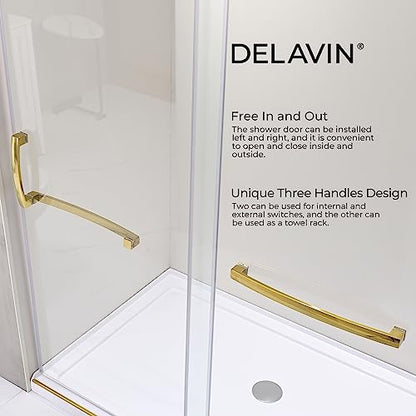 Sliding Glass Door 56-60 in. Frameless Shower Door, Bathroom Sliding Shower Door, 5/16" (8mm) Clear Tempered Glass, SGCC Tempered Glass Door with Explosion-Proof Film