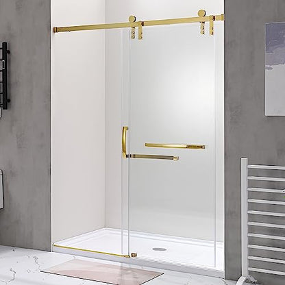 Sliding Glass Door 56-60 in. Frameless Shower Door, Bathroom Sliding Shower Door, 5/16" (8mm) Clear Tempered Glass, SGCC Tempered Glass Door with Explosion-Proof Film