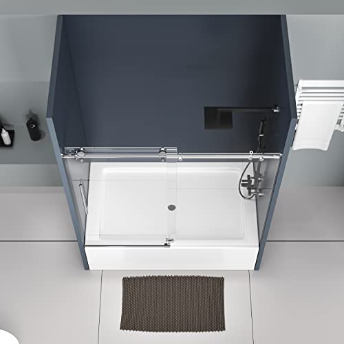 Sliding Glass Door 56-60 in. Frameless Shower Door, Bathroom Sliding Shower Door, 5/16" (8mm) Clear Tempered Glass, SGCC Tempered Glass Door with Explosion-Proof Film