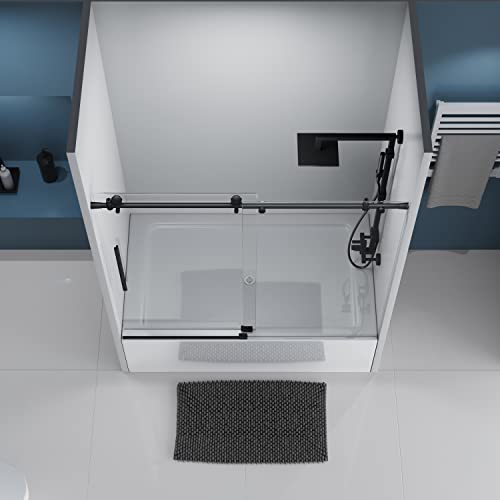 Sliding Glass Door 56-60 in. Frameless Shower Door, Bathroom Sliding Shower Door, 5/16" (8mm) Clear Tempered Glass, SGCC Tempered Glass Door with Explosion-Proof Film