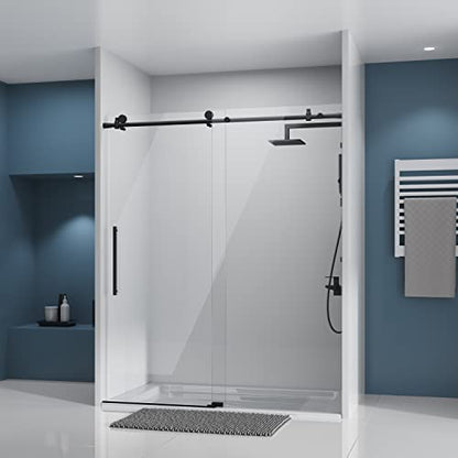 Sliding Glass Door 56-60 in. Frameless Shower Door, Bathroom Sliding Shower Door, 5/16" (8mm) Clear Tempered Glass, SGCC Tempered Glass Door with Explosion-Proof Film