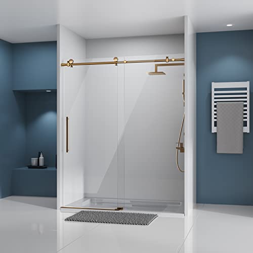 Sliding Glass Door 56-60 in. Frameless Shower Door, Bathroom Sliding Shower Door, 5/16" (8mm) Clear Tempered Glass, SGCC Tempered Glass Door with Explosion-Proof Film
