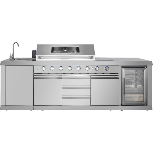 Outdoor Kitchen BBQ Gas Grill Island with Infrared Rear Burner,Side Burner,Storage Cabinets & Drawers,Sink,Cooler,Stainless Steel