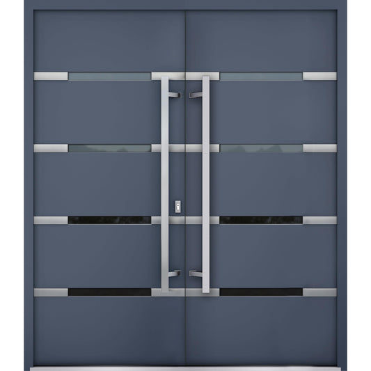Modern Entry Door Steel Double Doors | Deux 1105 Gray Graphite Mirrored Glass/Entry Modern Painted Le feet Inswing Active Door 72 x 80 inches