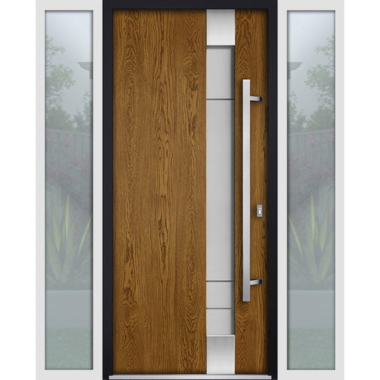 Modern Steel Entry Door Natural Oak | Option with  2 Side Exterior Windows