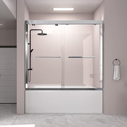 Sliding Glass Door 56-60" W x 59" H Frameless Sliding Bathtub Door, Tub Shower Door, Bathtub Glass Door, Bathtub Shower Door, 5/16" (8mm) Certified Clear Tempered Glass, Stainless Steel Frame, Matte Black