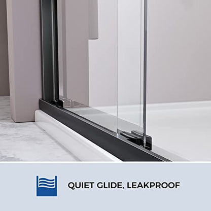 Sliding Glass Door 56-60" W x 59" H Frameless Sliding Bathtub Door, Tub Shower Door, Bathtub Glass Door, Bathtub Shower Door, 5/16" (8mm) Certified Clear Tempered Glass, Stainless Steel Frame, Matte Black