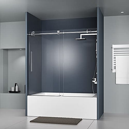 Sliding Glass Door 56-60" W x 59" H Frameless Sliding Bathtub Door, Tub Shower Door, Bathtub Glass Door, Bathtub Shower Door, 5/16" (8mm) Certified Clear Tempered Glass, Stainless Steel Frame, Matte Black