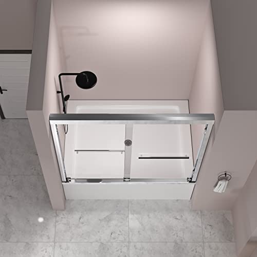 Sliding Glass Door 56-60" W x 59" H Frameless Sliding Bathtub Door, Tub Shower Door, Bathtub Glass Door, Bathtub Shower Door, 5/16" (8mm) Certified Clear Tempered Glass, Stainless Steel Frame, Matte Black