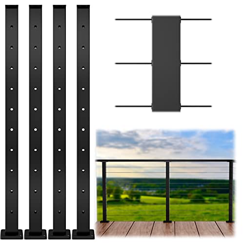 4Pack  Stainless Steel Black Square Weldless Wood / Concrete - Cable Railing