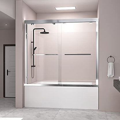Sliding Glass Door 56-60" W x 59" H Frameless Sliding Bathtub Door, Tub Shower Door, Bathtub Glass Door, Bathtub Shower Door, 5/16" (8mm) Certified Clear Tempered Glass, Stainless Steel Frame, Matte Black