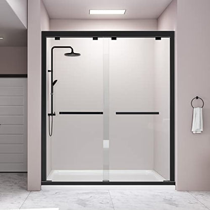 Sliding Glass Door 56-60" W x 59" H Frameless Sliding Bathtub Door, Tub Shower Door, Bathtub Glass Door, Bathtub Shower Door, 5/16" (8mm) Certified Clear Tempered Glass, Stainless Steel Frame, Matte Black