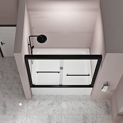 Sliding Glass Door 56-60" W x 59" H Frameless Sliding Bathtub Door, Tub Shower Door, Bathtub Glass Door, Bathtub Shower Door, 5/16" (8mm) Certified Clear Tempered Glass, Stainless Steel Frame, Matte Black