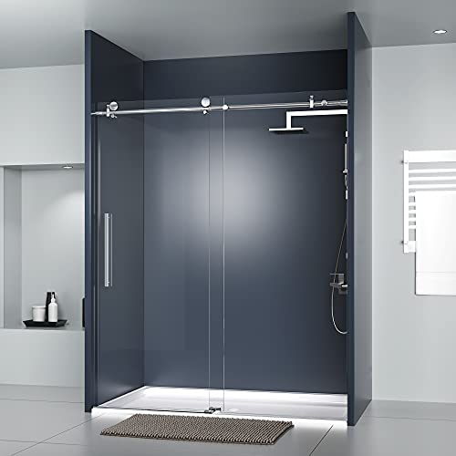 Sliding Glass Door 56-60 in. Frameless Shower Door, Bathroom Sliding Shower Door, 5/16" (8mm) Clear Tempered Glass, SGCC Tempered Glass Door with Explosion-Proof Film