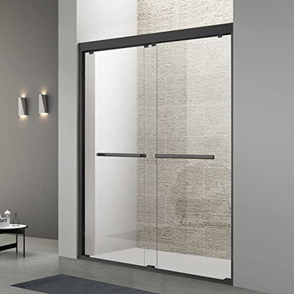 Sliding Glass Door 56-60" W x 59" H Frameless Sliding Bathtub Door, Tub Shower Door, Bathtub Glass Door, Bathtub Shower Door, 5/16" (8mm) Certified Clear Tempered Glass, Stainless Steel Frame, Matte Black