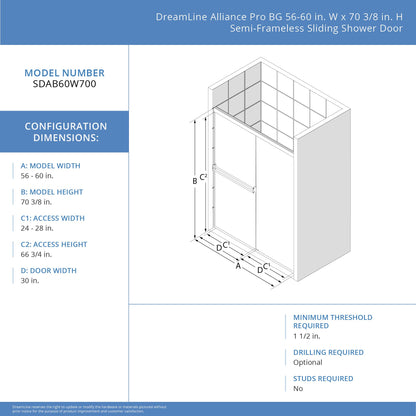 Shower Sliding Glass Door -60 in. W x 70 3/8 in. H Semi-Frameless Sliding Shower Door in Chrome and Clear Glass